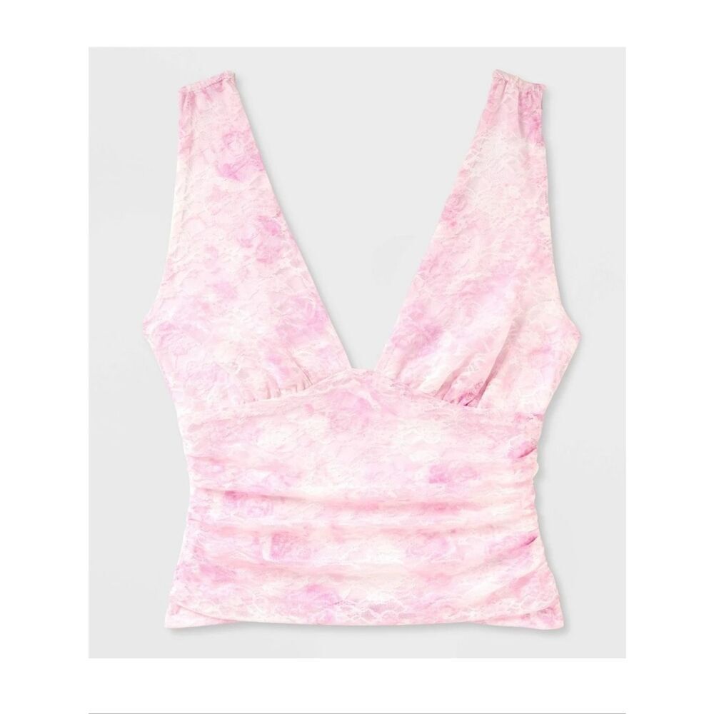 Wild Fable Printed Lace Ruched Tank Top Size Xs